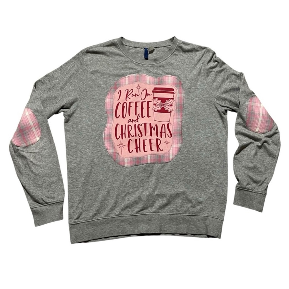 Unique Holiday Christmas Gray Sweatshirt I Run on Coffee and Christmas Cheer M L